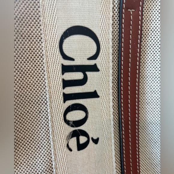 Chloe large woody tote bag in linen, cream with brown leather detail - Picture 5 of 11